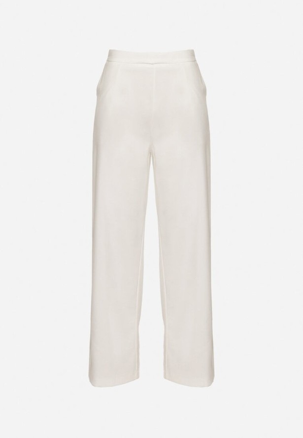 Białe Garniturowe Szerokie Spodnie z Wiskozą z Wysokim Stanem Lisaviella