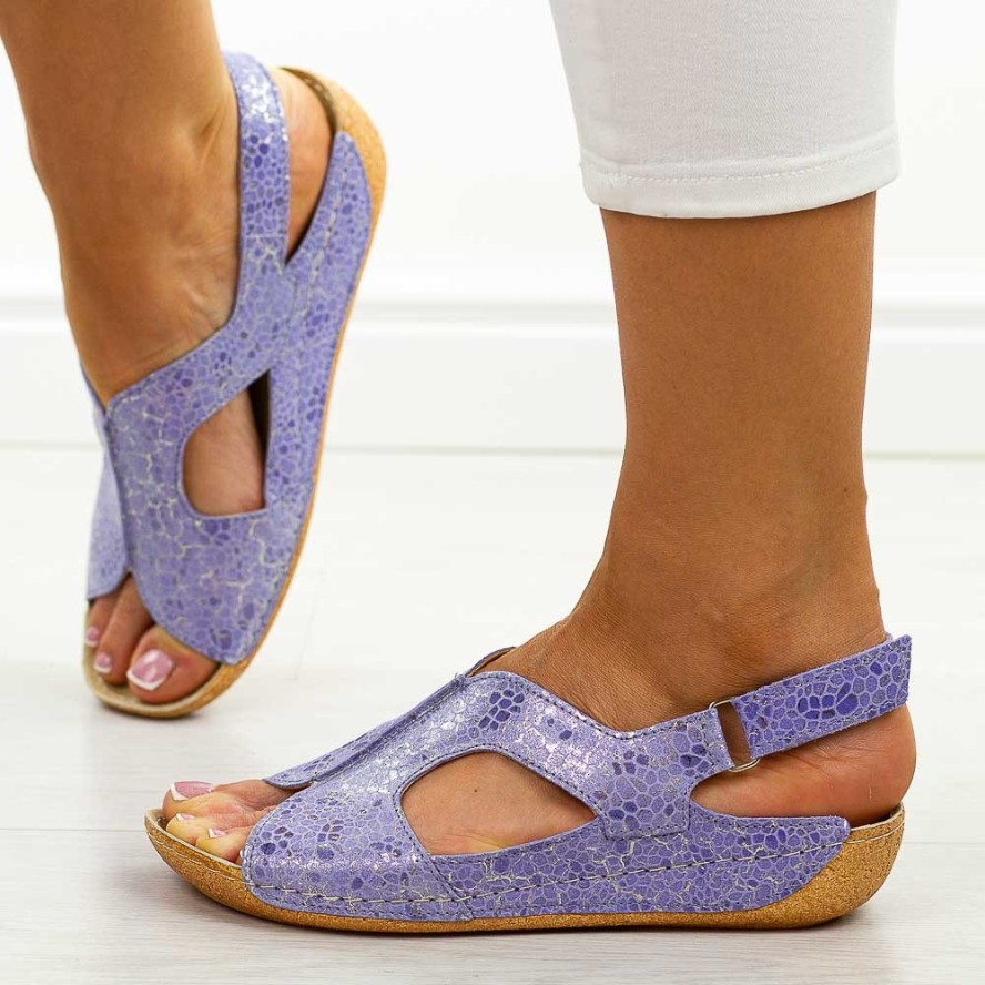 Niebieskie skórzane Polskie sandały damskie Gregors 1079