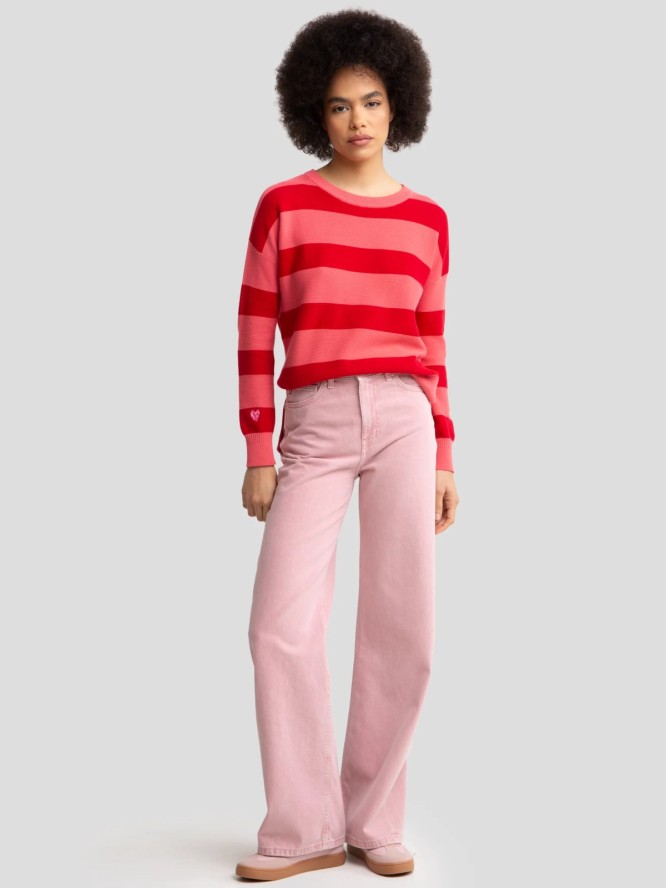 Jeansy damskie z szeroką nogawką różowe Atrea 601