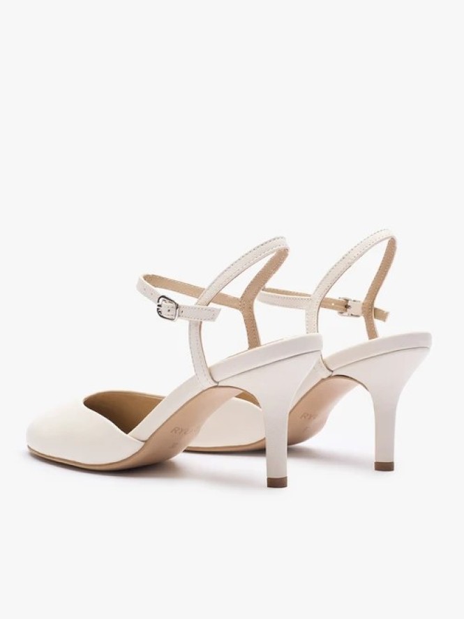 Kremowe czółenka ślubne slingback ze skóry licowej