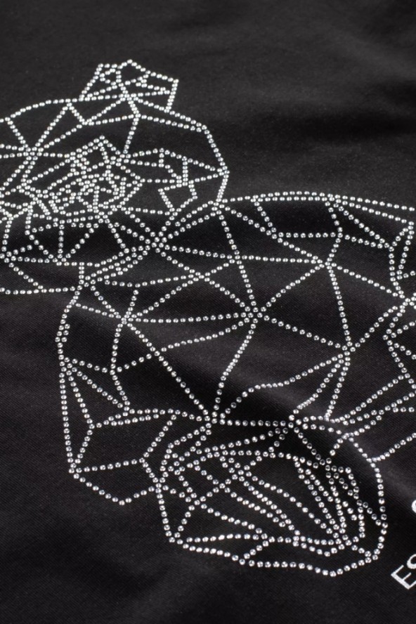 GUESS Czarny damski t-shirt na krótki rękaw z cyrkoniami Romy, Rozmiar S