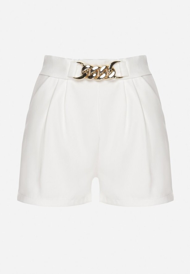 Białe Szorty z Wysokim Stanem Ozdobione Łańcuszkiem Sepianna
