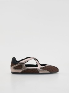 Sportowe baleriny z siateczką - ciemnobrązowy