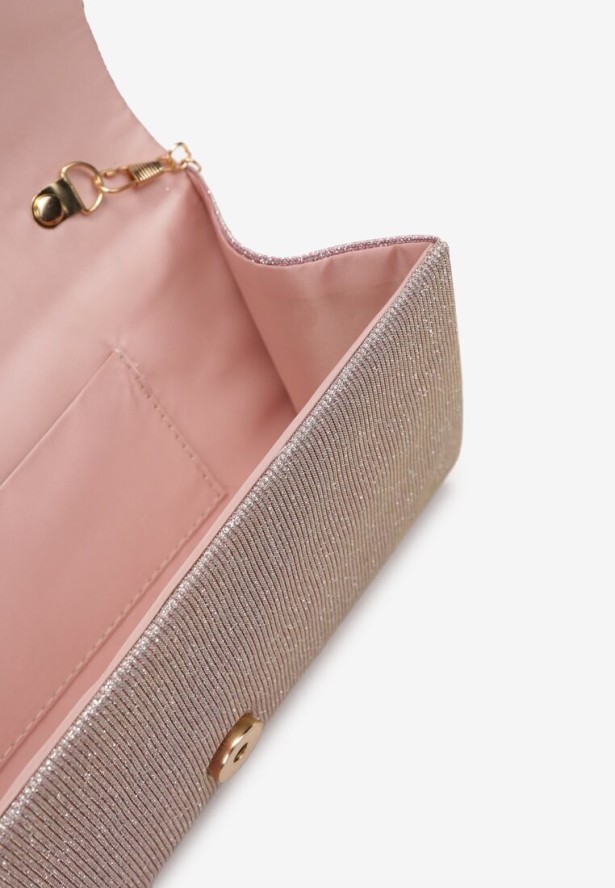 Różowa Brokatowa Torebka Kopertówka z Łańcuszkiem Messera