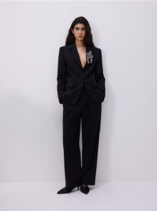 Garniturowe spodnie z wełną - czarny