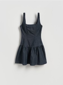 Sukienka mini z falbaną - granatowy