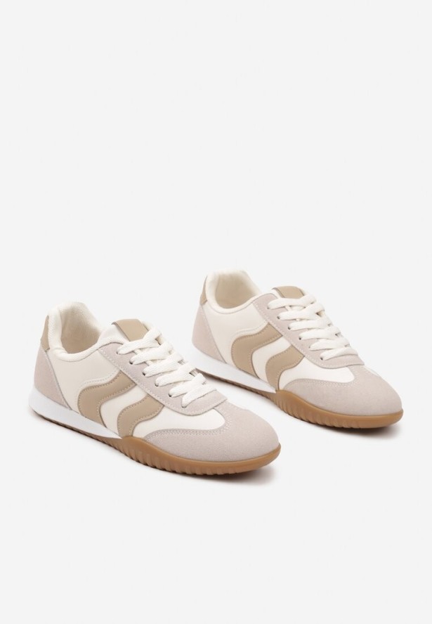 Beżowe Sneakersy Kultowe Tenisówki Zdobione Przeszyciami Welluria