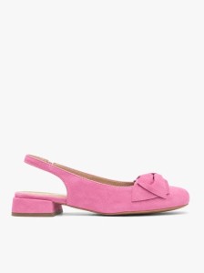 Różowe czółenka slingback bez pięty z kokardką