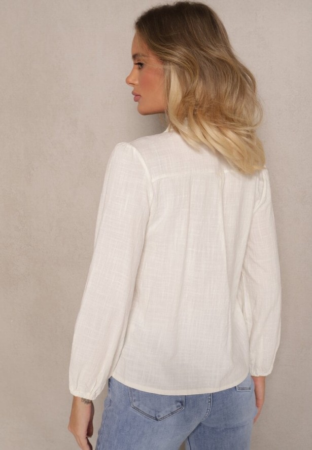 Beżowa Koszula z Wiskozą Bawełną i Haftem Nalorielle