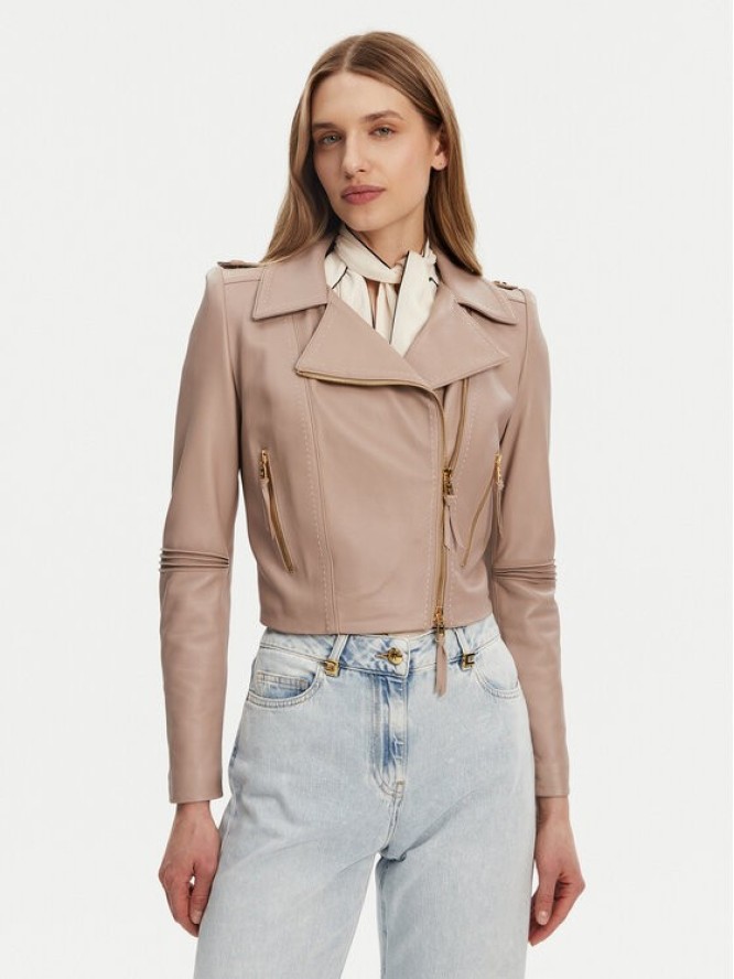 Elisabetta Franchi Kurtka skórzana GD-47Z-51E2-V1200 Beżowy Regular Fit