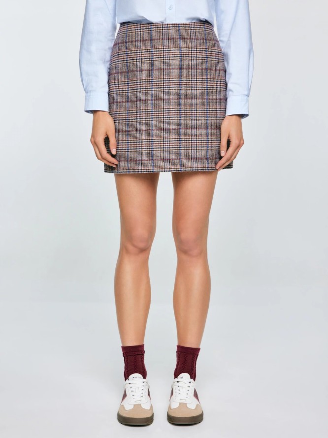 Spódnica damska mini z dodatkiem wełny w kratę Linneti 000