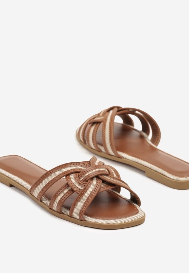 Ciemnobeżowe Klapki z Ozdobnymi Paskami Teladorea