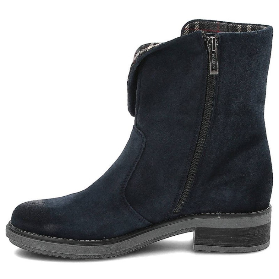 Granatowe Botki Pollonus Damskie Skórzane Obuwie