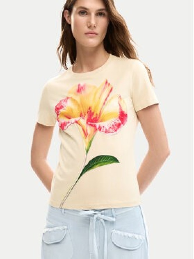 Desigual T-Shirt Estocolmo 26SWTK03 Beżowy Regular Fit
