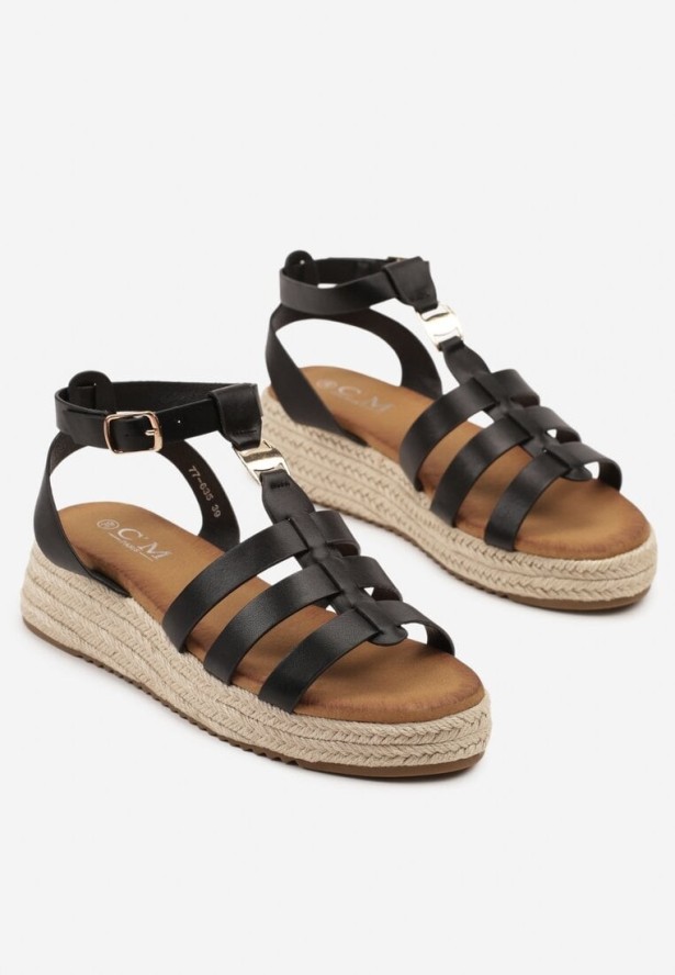 Czarne Sandały na Podeszwie z Plecionki Tilimi