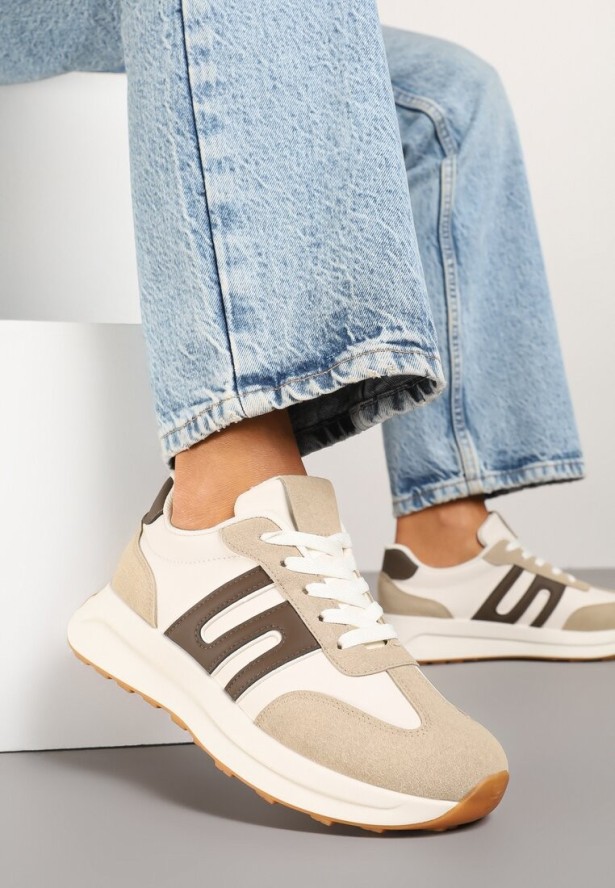 Ciemnobeżowe Sneakersy Ozdobione Geometrycznym Wzorem Eldvisa