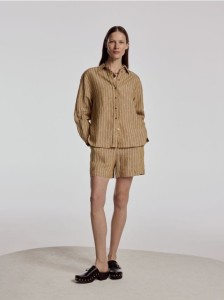 Lniana koszula w paski - warm olive