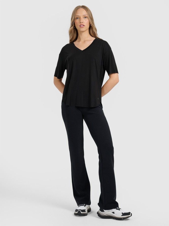 4F T-shirt oversize z modalem damski - czarny XL