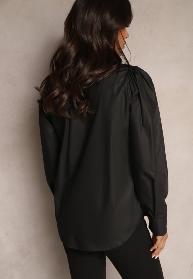 Czarna Koszula z Cyrkoniami przy Kołnierzyku Aridara