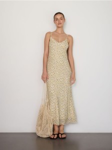 Wzorzysta sukienka maxi - kremowy