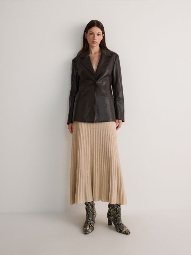 Plisowana spódnica midi - kremowy