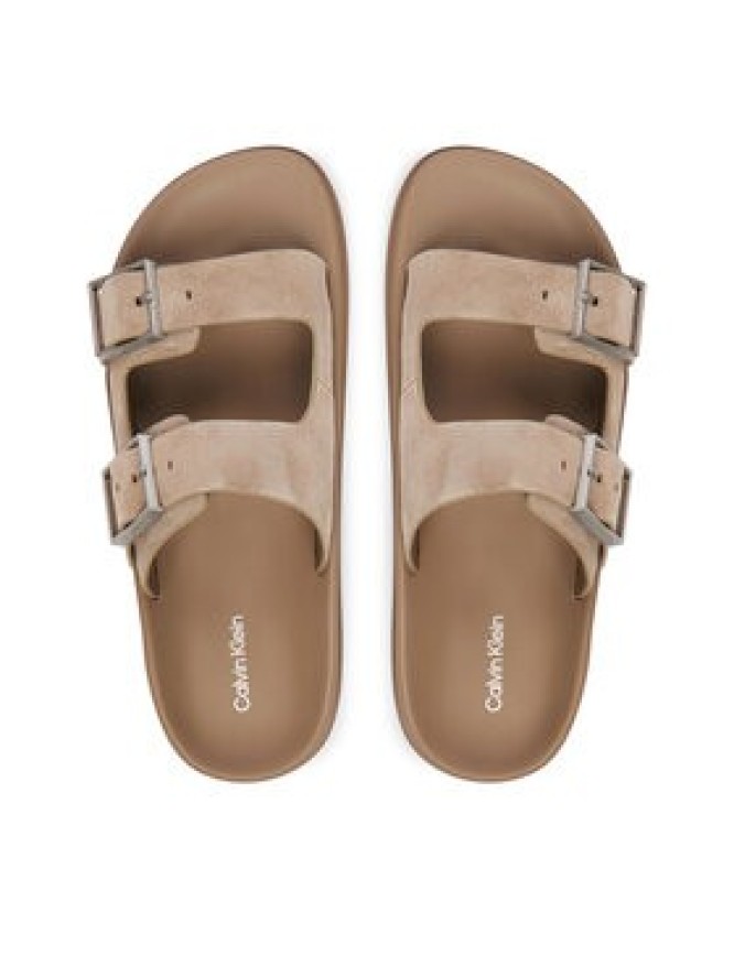 Calvin Klein Klapki City Sandal Buckle Suede HW0HW03130 Beżowy
