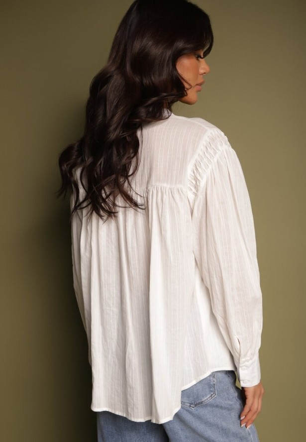 Biała Koszula z Bawełny z Ozdobnymi Wstawkami Lakinia