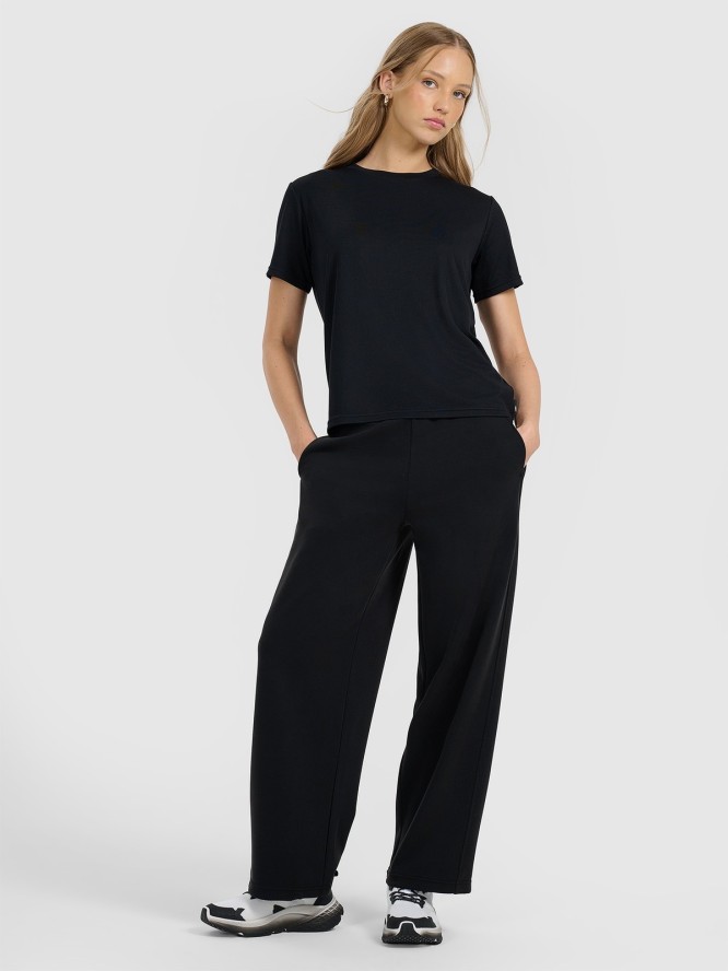 4F T-shirt z prążkowanej dzianiny z modalem damski - czarny M