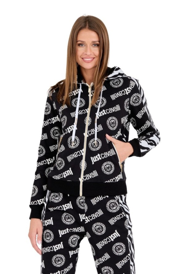 JUST CAVALLI Czarna damska bluza Logo Tigre, Rozmiar M