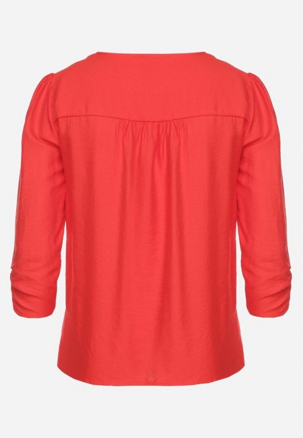 Czerwona Koszula z Wiskozy Ozdobiona Marszczonymi Rękawami i Guzikami Lanorea