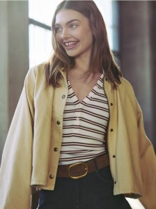 Denimowa kurtka oversize - beżowy