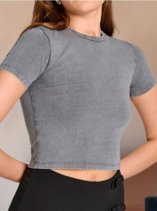 Koszulka crop z efektem sprania - szary