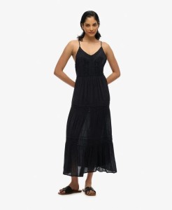 superdry Sukienka Ibiza Cami Maxi Dress czarna z wiskozy/modalu – Black