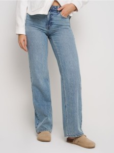 Jeansy wide leg z wysokim stanem - turkusowy