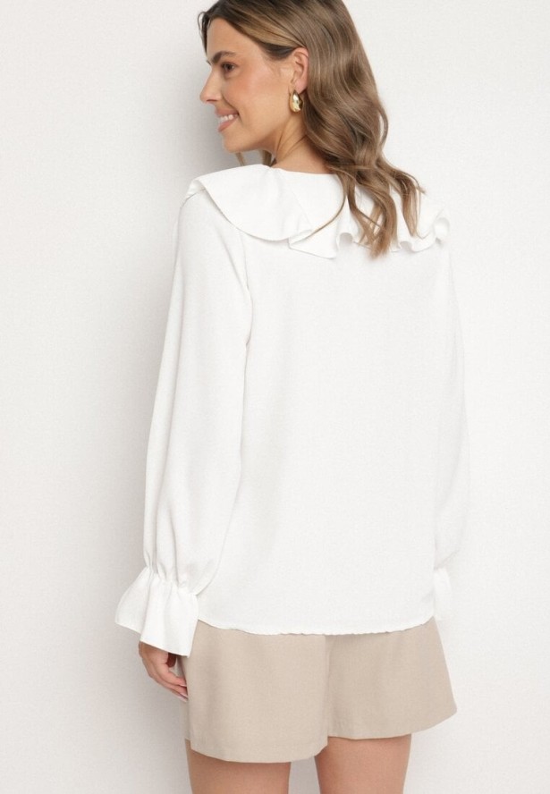 Biała Bluzka z Ozdobną Falbanką Tanalissea