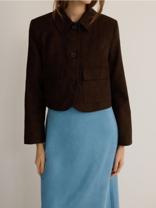 Kurtka z imitacji zamszu - ciemnobrązowy