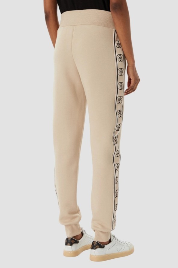 GUESS Beżowe damskie spodnie dresowe z lampasami Britney Jogger, Rozmiar M