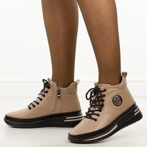 Taupe skórzane botki damskie Filippo dbt4215/25