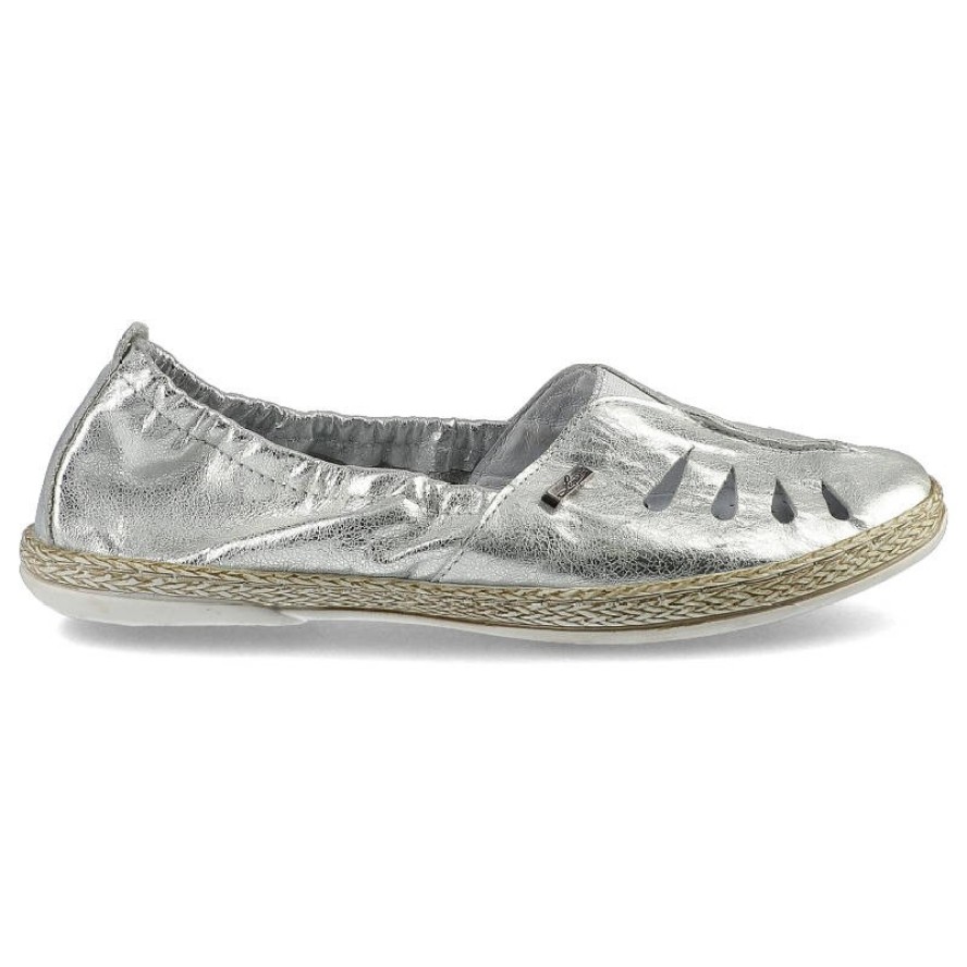 Srebrne Espadryle Lemar Damskie Skórzane Obuwie