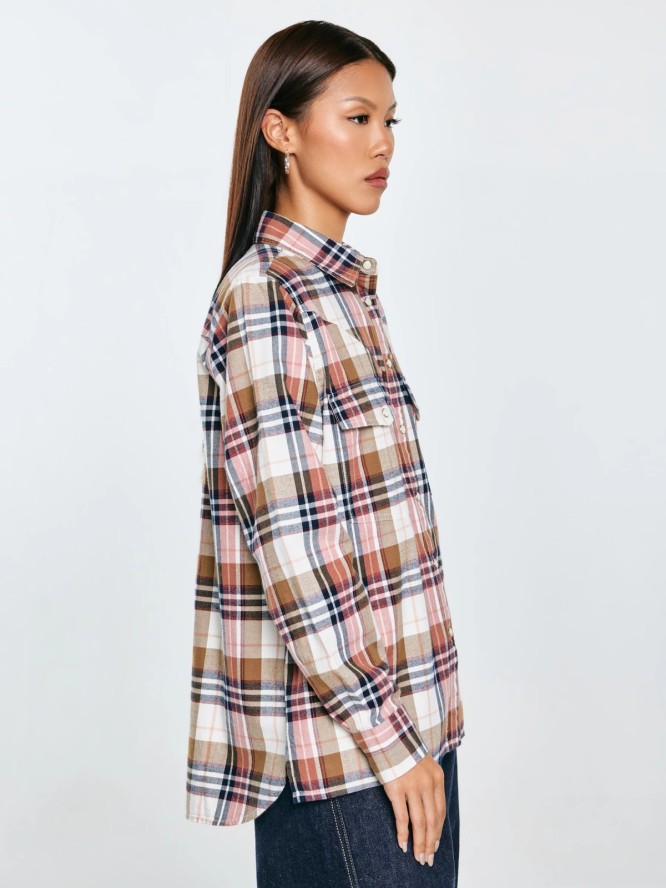Koszula damska flanelowa w kratę z kolekcji Authentic różowa Nonu 000