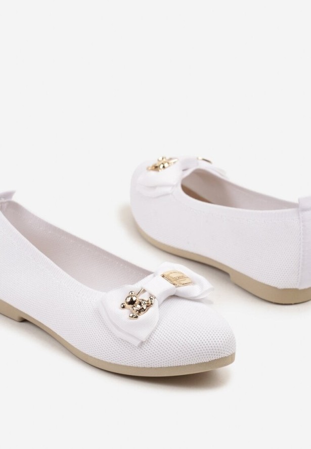 Białe Balerinki z Kokardą i Metalicznymi Ozdobami Litelline