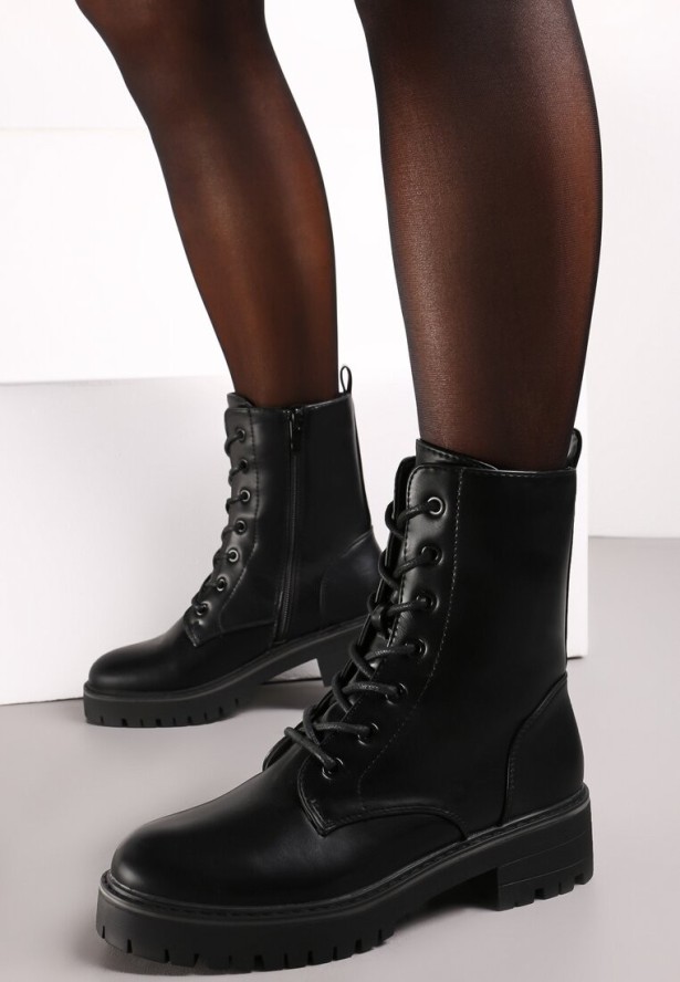 Czarne Botki Workery z Lekkim Ociepleniem Plikova