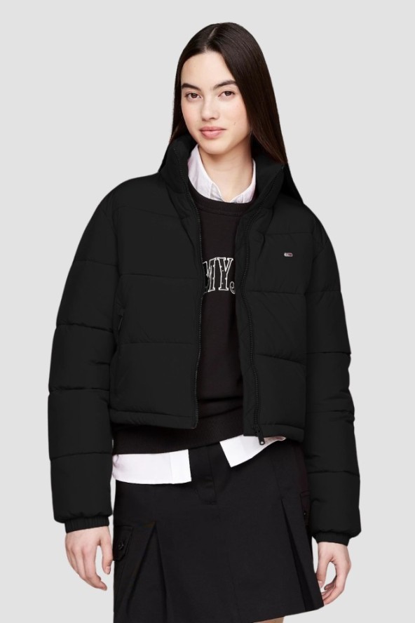 TOMMY JEANS Czarna kurtka damska z drobnym logo, Rozmiar L