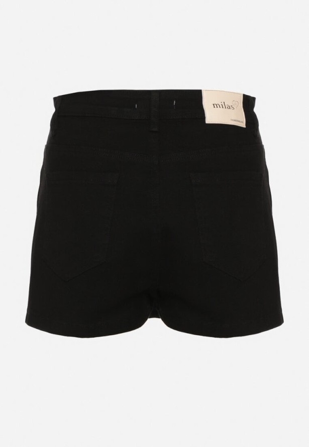 Czarne Szorty Jeansowe Imitujące Spódniczkę z Przodu Ferisia