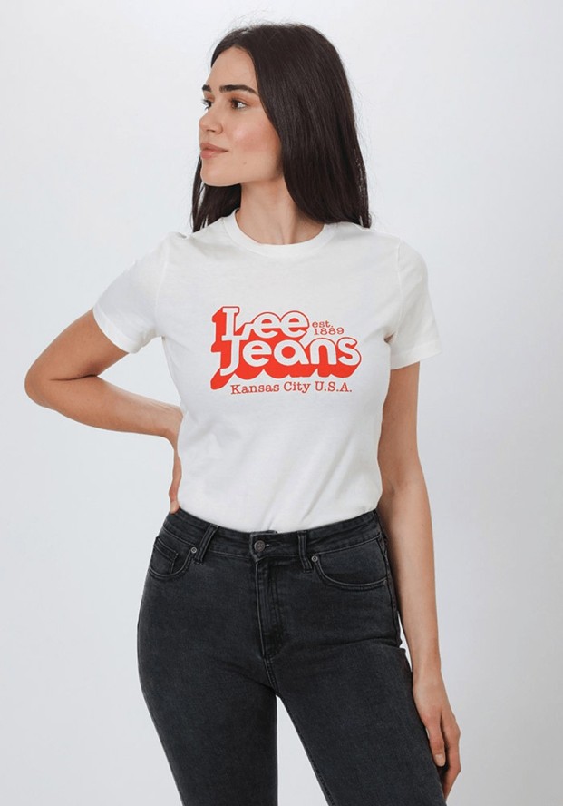 DAMSKI T-SHIRT LEE SLIM LOGO TEE WHITE CANVAS L44CEPRR 112109812