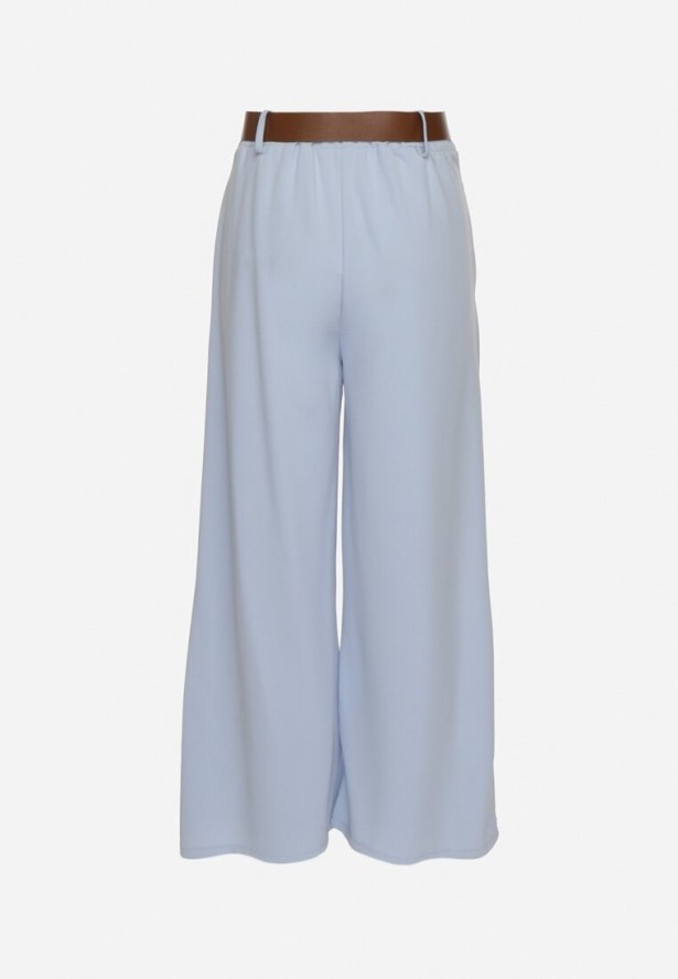 Jasnoniebieskie Szerokie Spodnie z Wysokim Stanem i Paskiem Rasalla