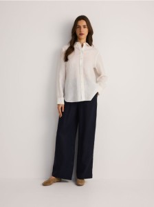 Szerokie lniane spodnie - granatowy