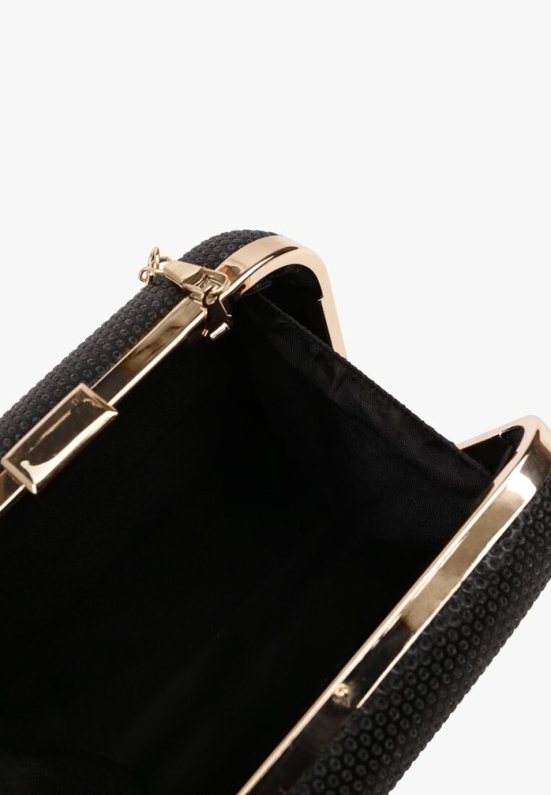 Czarna Kwadratowa Torebka Kopertówka z Łańcuszkiem Zdobiona Cyrkoniami Realina