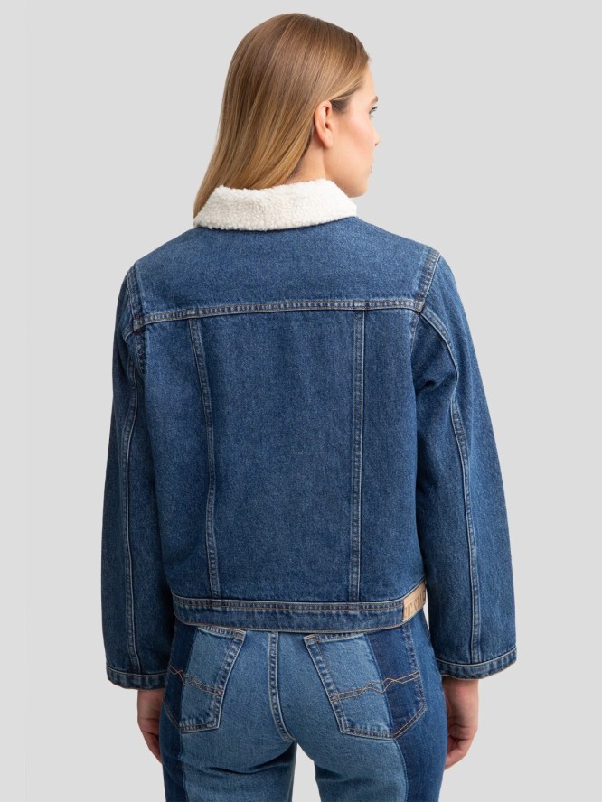 Kurtka damska jeansowa ocieplana zapinana na zamek niebieska Freya 768