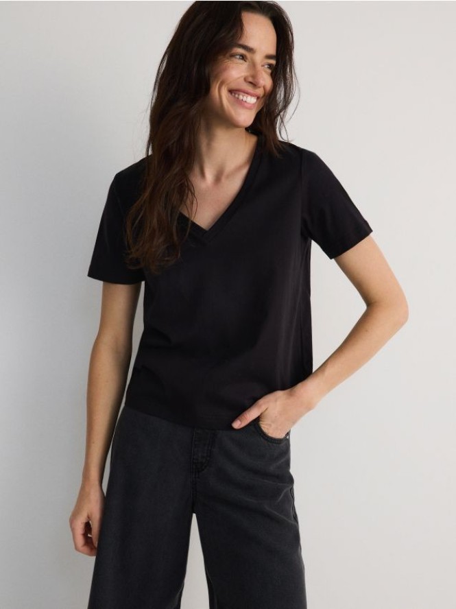 T-shirt regular z merceryzowanej bawełny - czarny